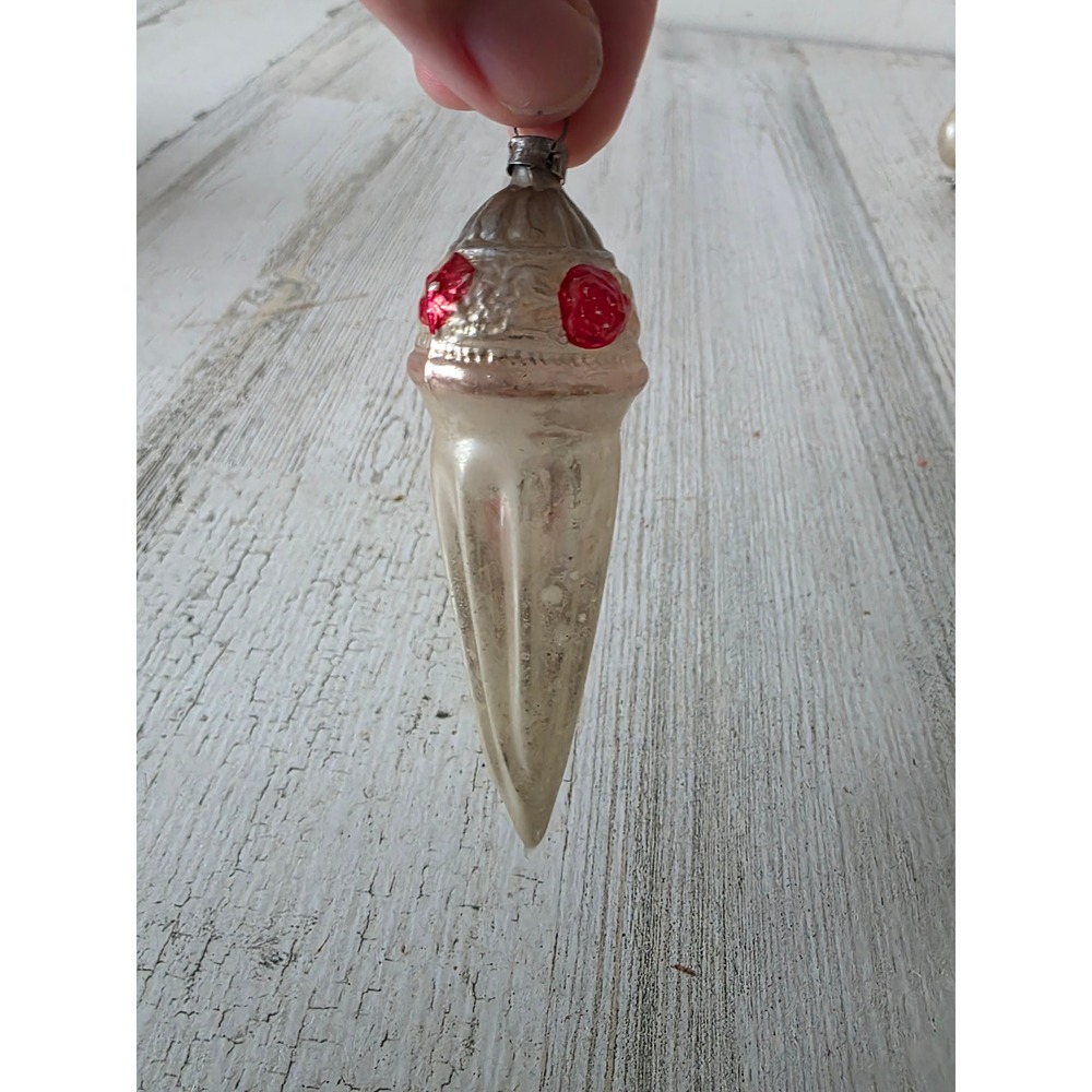 Antique rose fluted ice cream mercury glass flower unique ornament Xmas tree